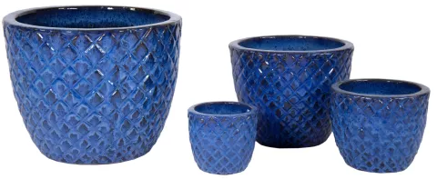 GLAZED EGG POT PINEAPPLE FALLING BLUE