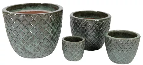 GLAZED EGG POT PINEAPPLE MOSS GREEN